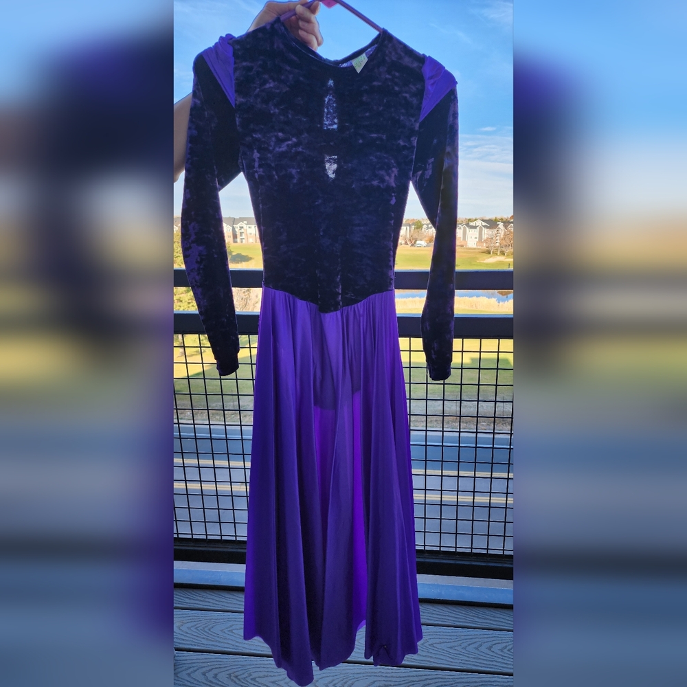 Elegant Purple Velvet and Chiffon Dress